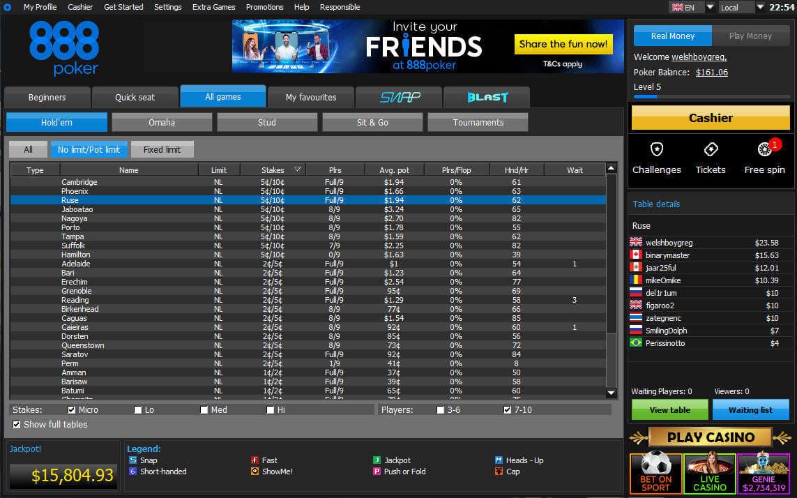 888poker lobby screenshot